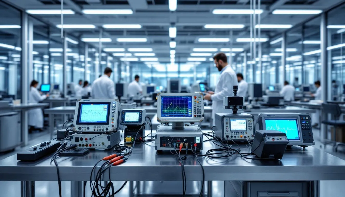 Engineers working in an electronics test lab