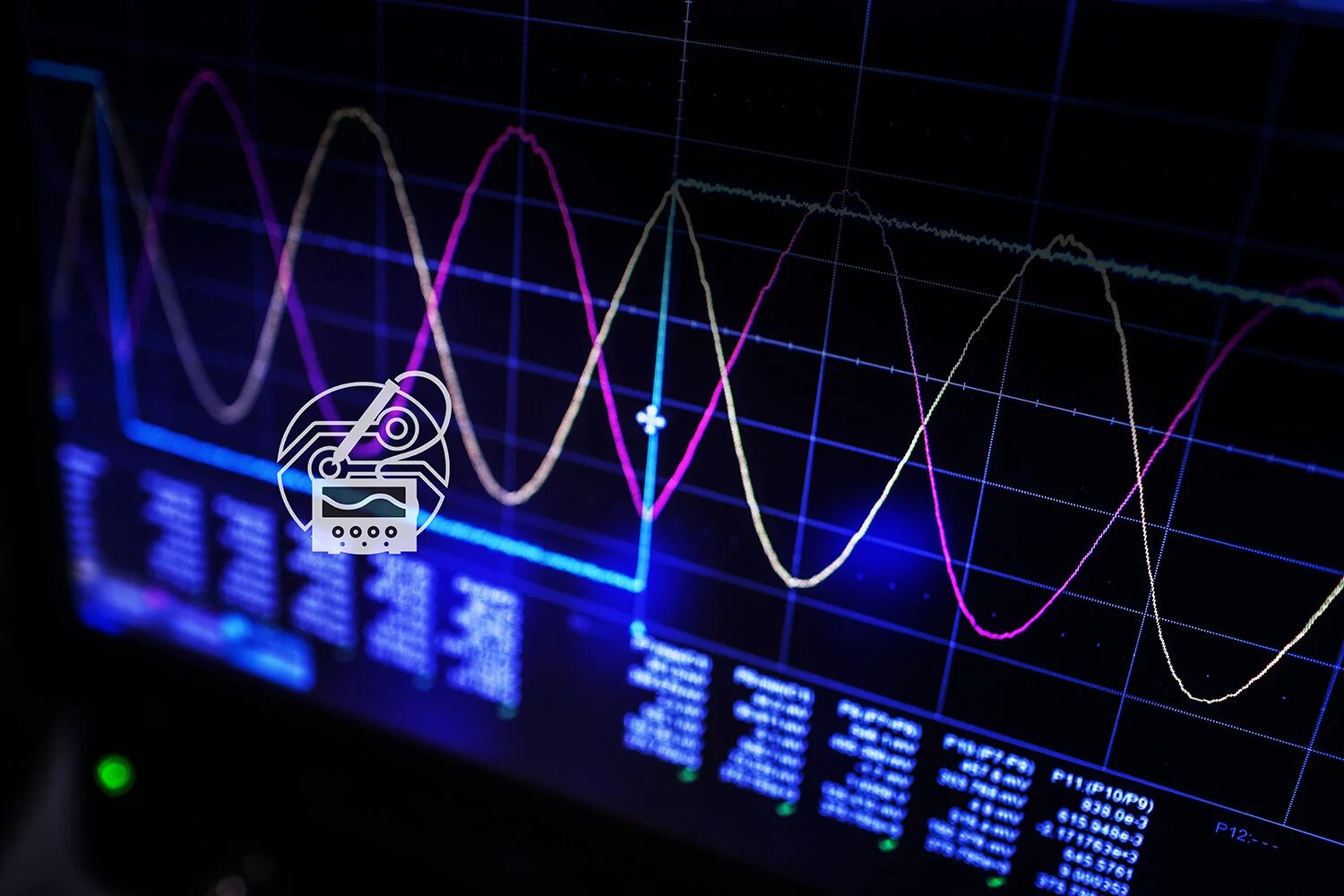 Oscilloscope screen showing high-speed signal waveforms